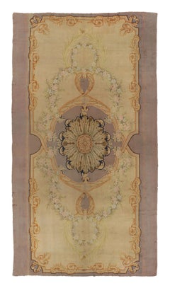 Oversized Antique Spanish Savonnerie Rug with Bold Floral Medallion - Rug & Kili