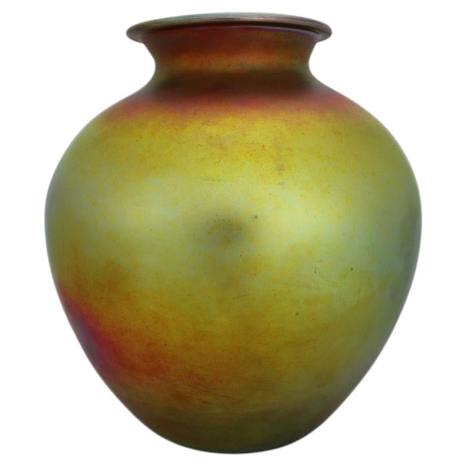 Vaso d'arte in vetro Steuben Aurene d'epoca, di grandi dimensioni, color oro, a forma bombata, senza firma, 1920 circa