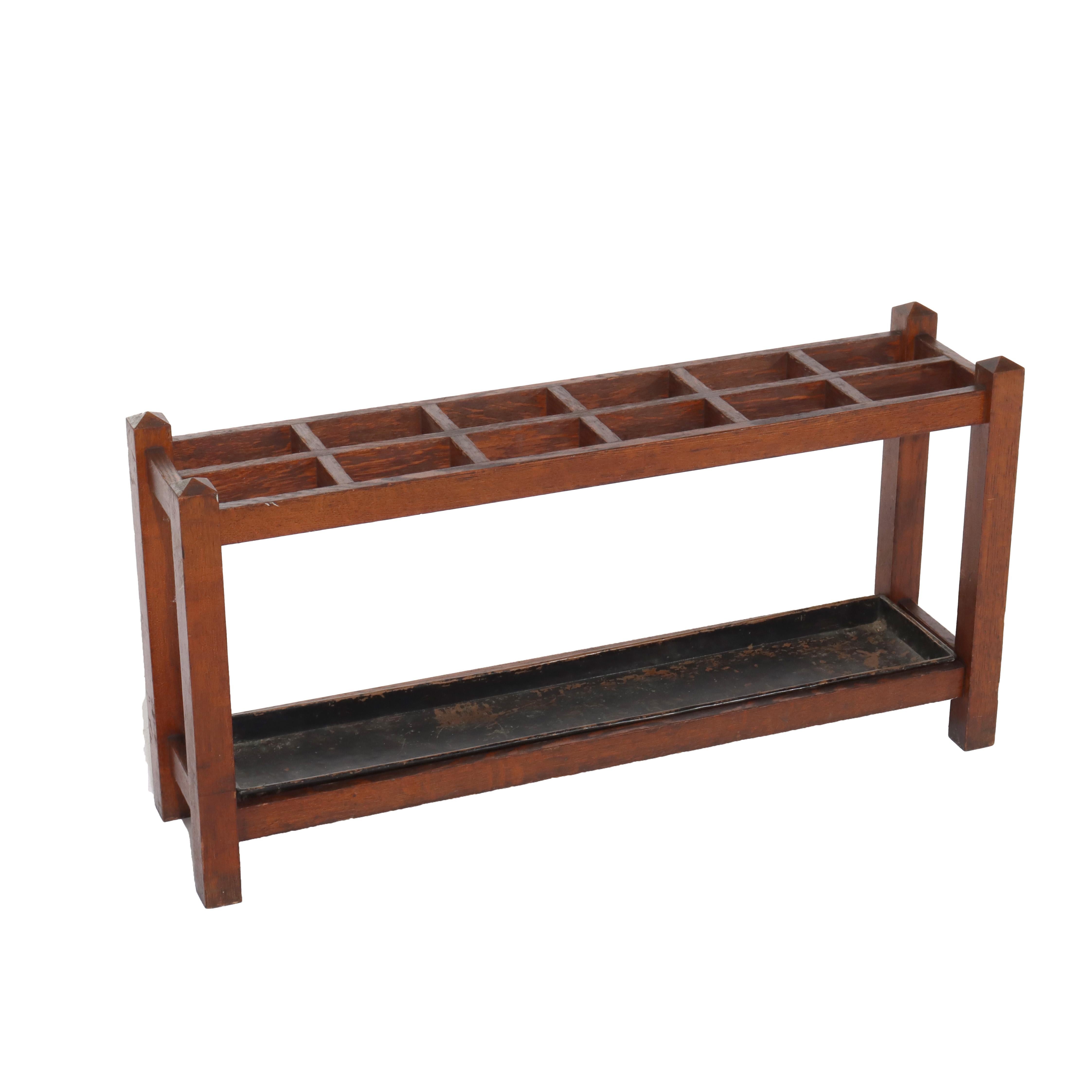 Oversized Antique Stickley School Arts & Crafts Oak Umbrella Stand c1920 In Good Condition For Sale In Big Flats, NY