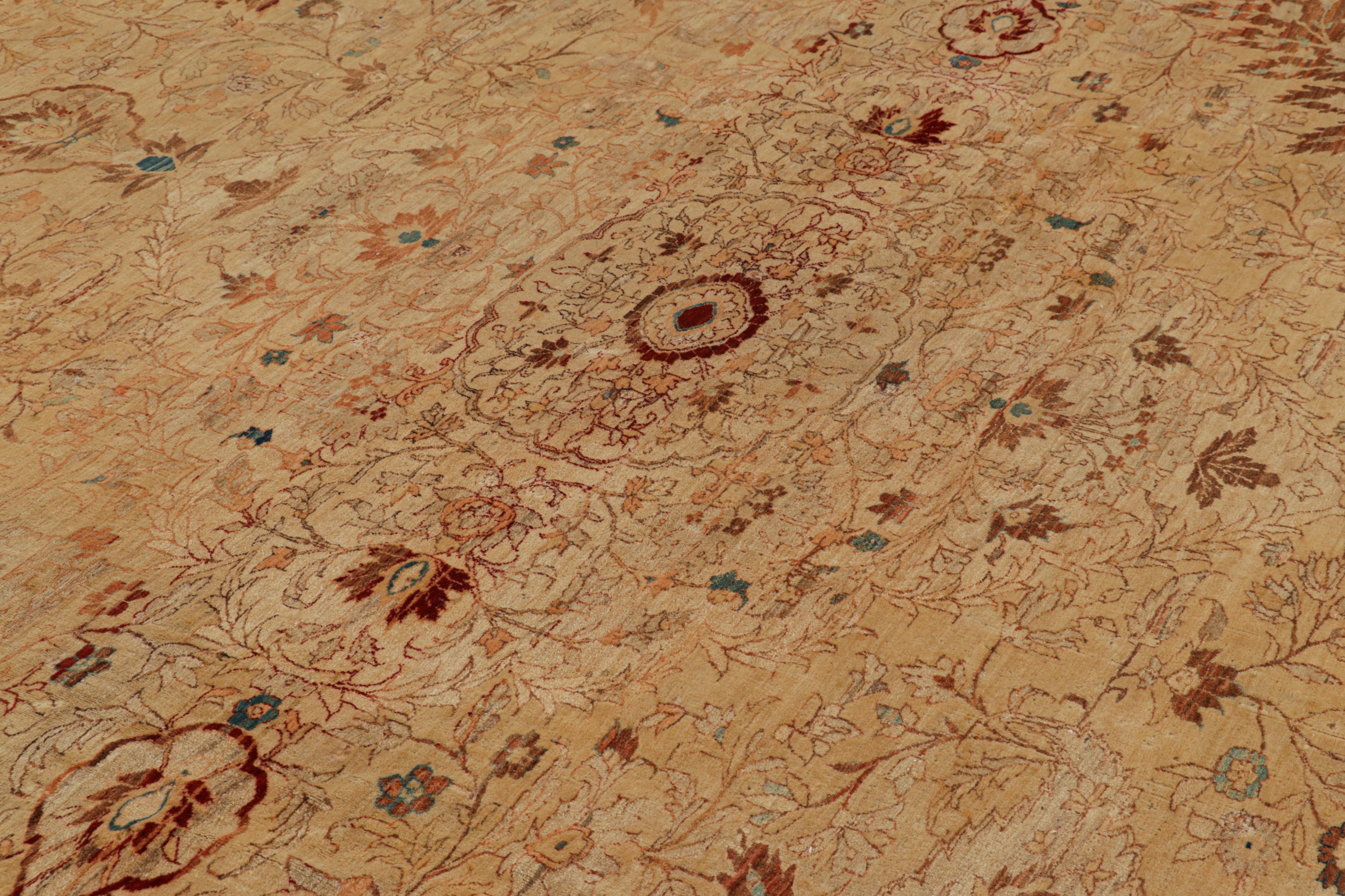 Indian Oversized Antique Tabriz Persian Rug in Gold, with Medallion For Sale