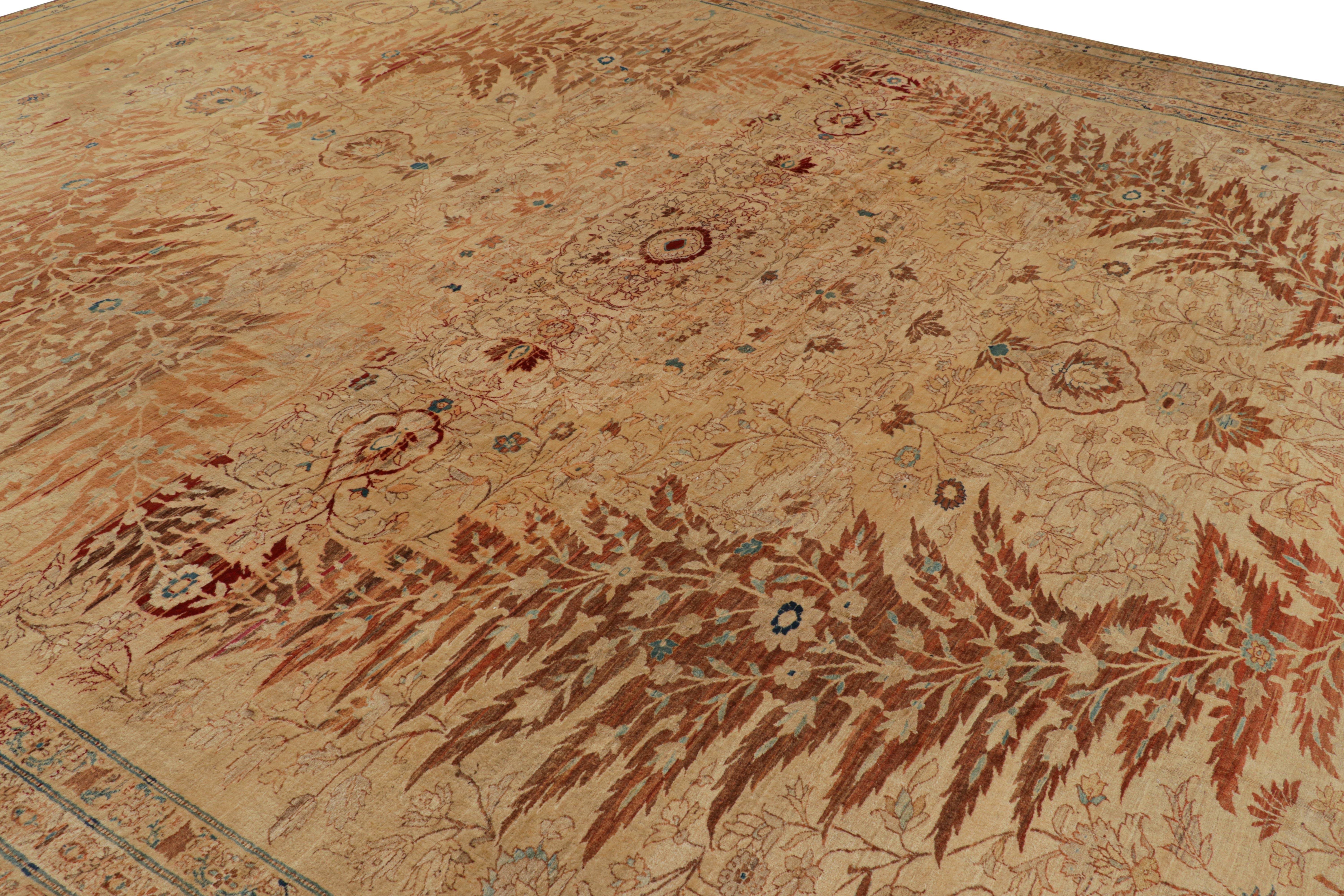 Hand-Knotted Oversized Antique Tabriz Persian Rug in Gold, with Medallion For Sale
