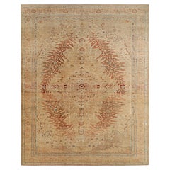 Oversized Antique Tabriz Persian Rug in Gold, with Medallion
