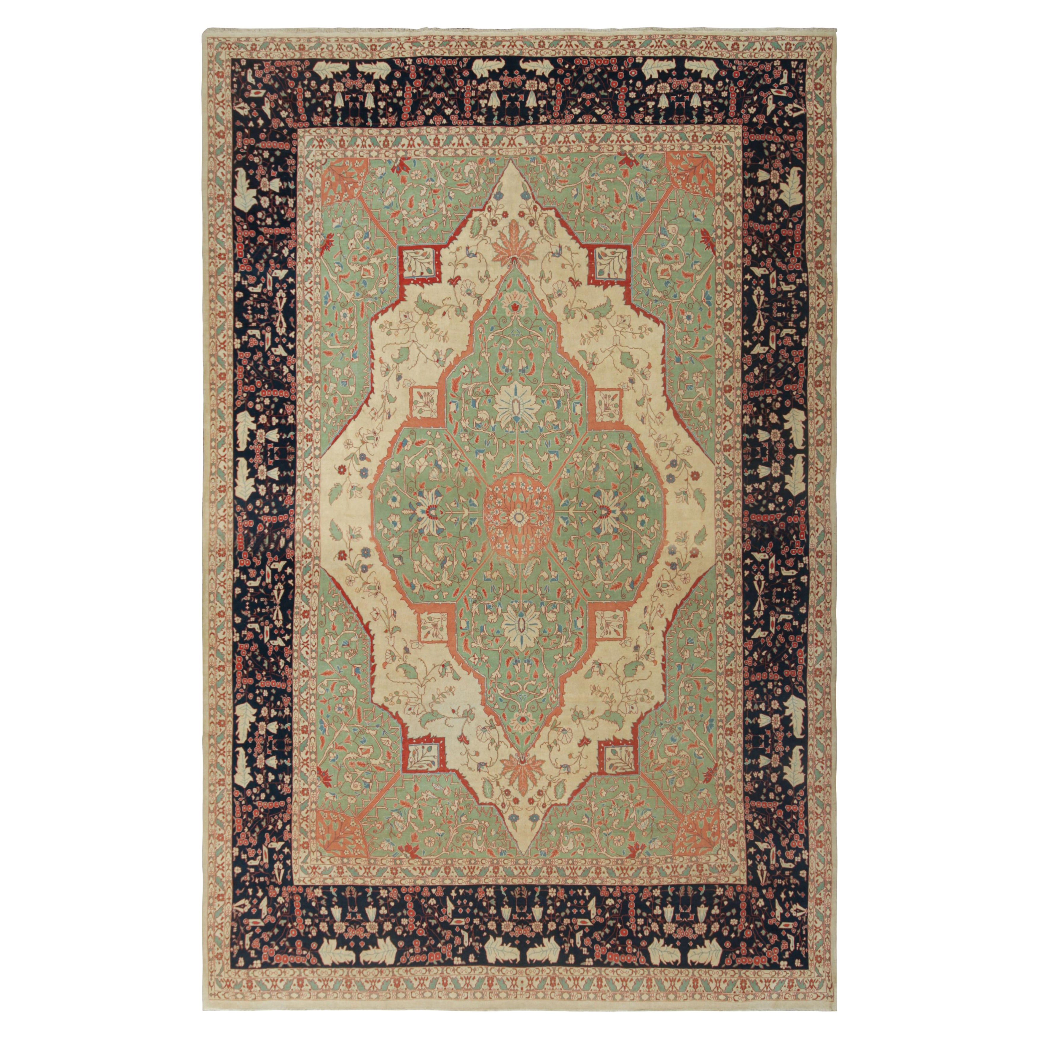 Oversized Antique Tabriz Persian Rug in Green with Floral Medallion Rug & Kilim