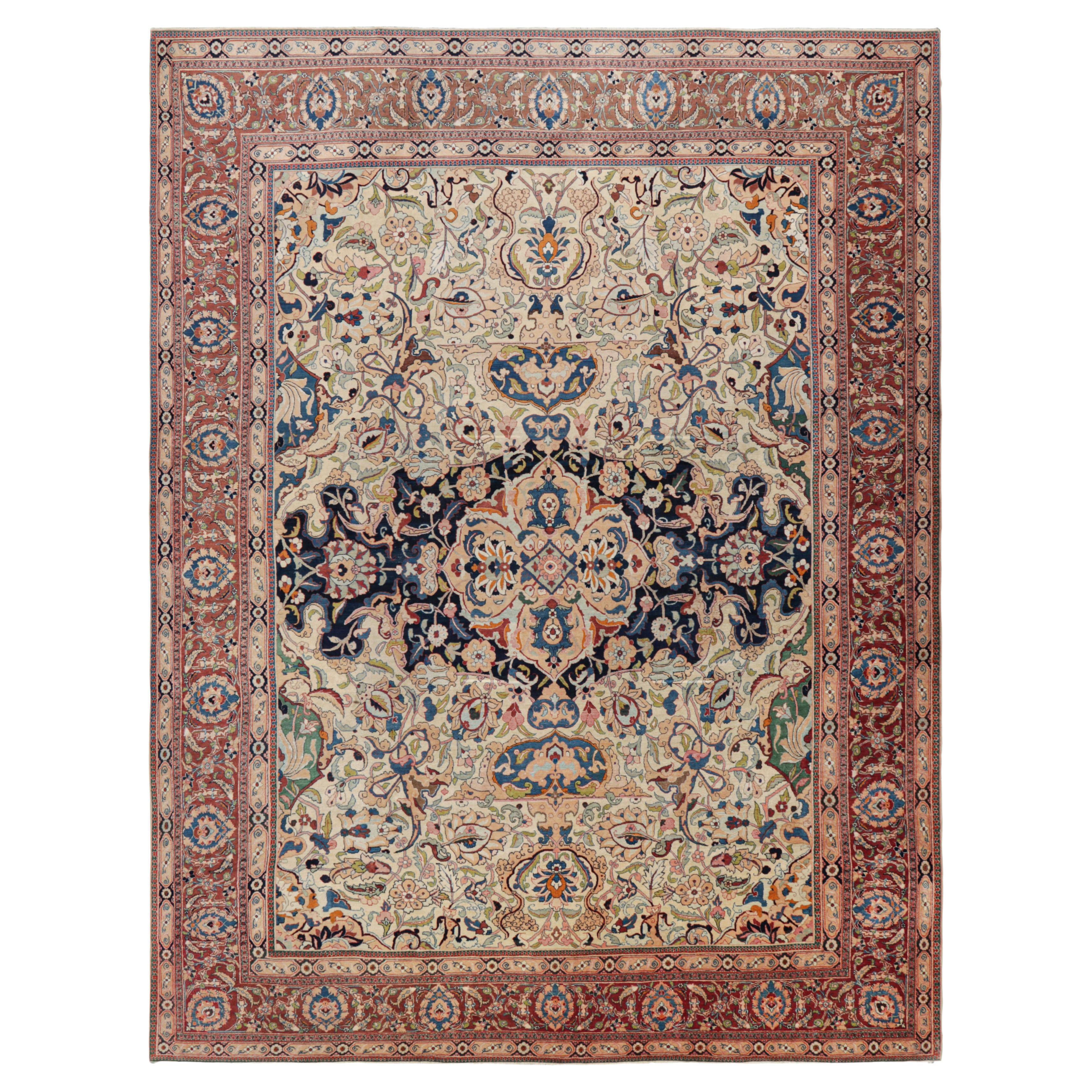 Oversized Antique Tabriz Persian Rug with Florals and Medallion
