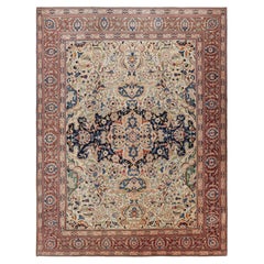 Oversized Antique Tabriz Persian Rug with Florals and Medallion