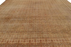 Oversized Antique Tabriz Rug with Gold and Orange Floral Patterns