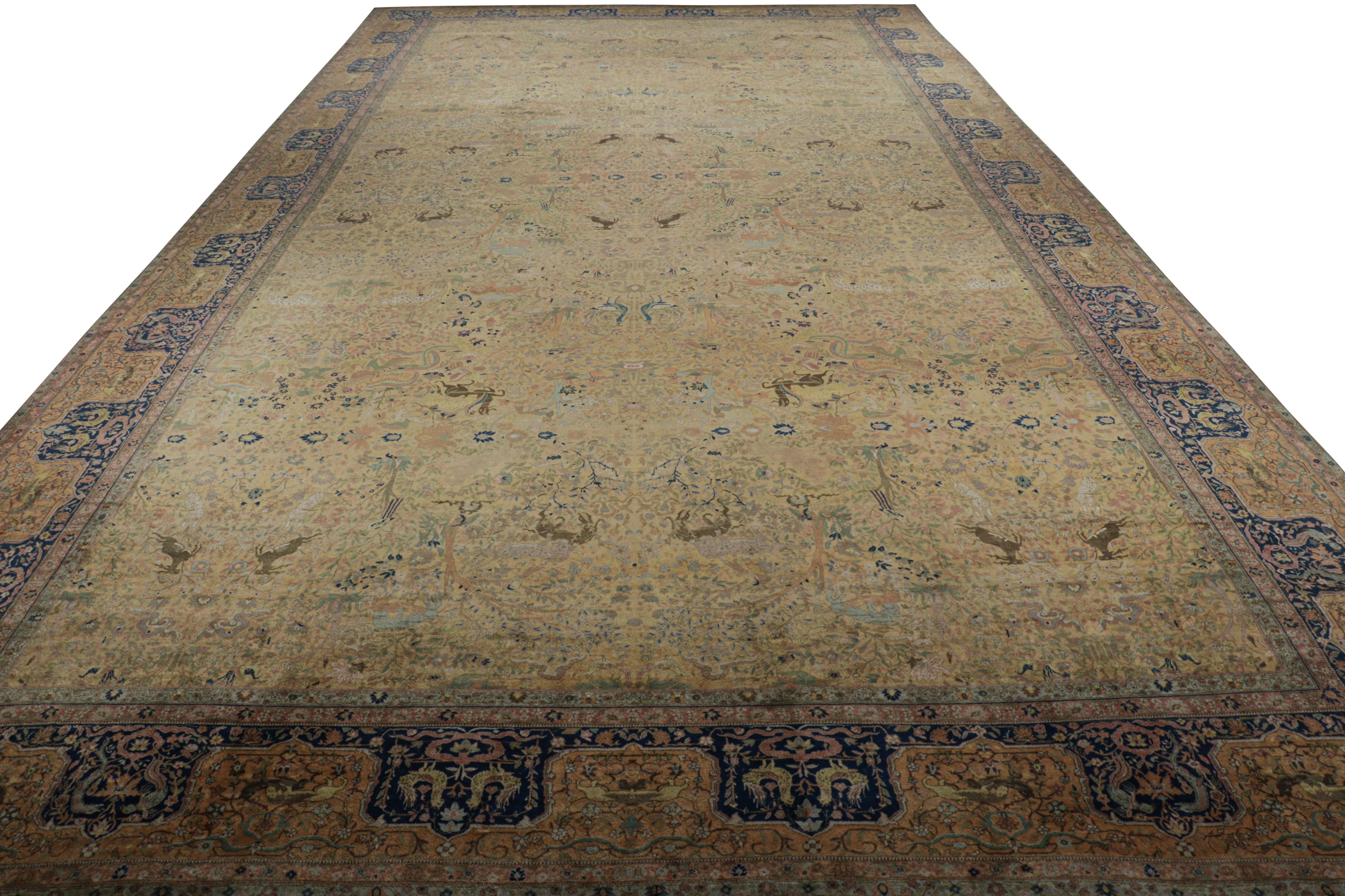 Oversized Antique Tabriz Style Indian Rug with Pictorials, Florals  Rug & Kilim In Good Condition For Sale In Long Island City, NY