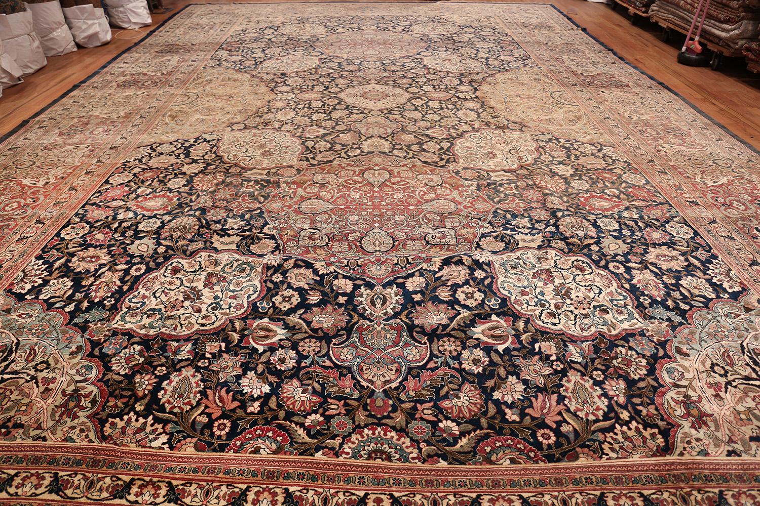 Beautiful Oversized Antique Tehran Carpet, Rug Type / Country of Origin: Antique Persian Rugs, Circa Date: 1900. Size: 14 ft 3 in x 22 ft 3 in (4.34 m x 6.78 m)

This captivating Tehran carpet has a look and feel that one would expect from many