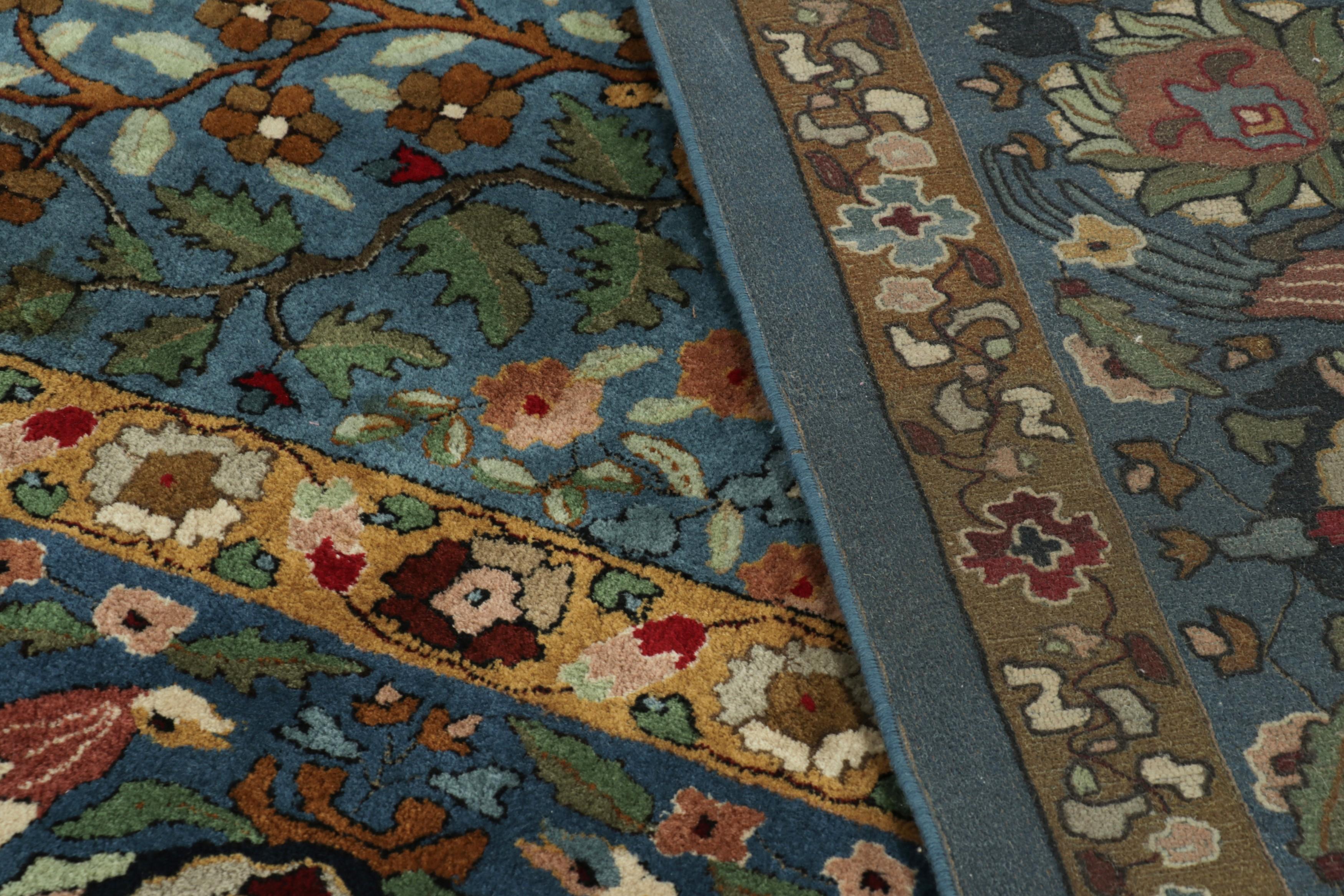 Alfombra antigua grande con ganchos Tetex, azul con motivos florales - Rug & Kilim en venta 3