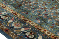 Tapis crocheté antique Tetex surdimensionné, bleu avec motifs floraux - Rug & Kilim