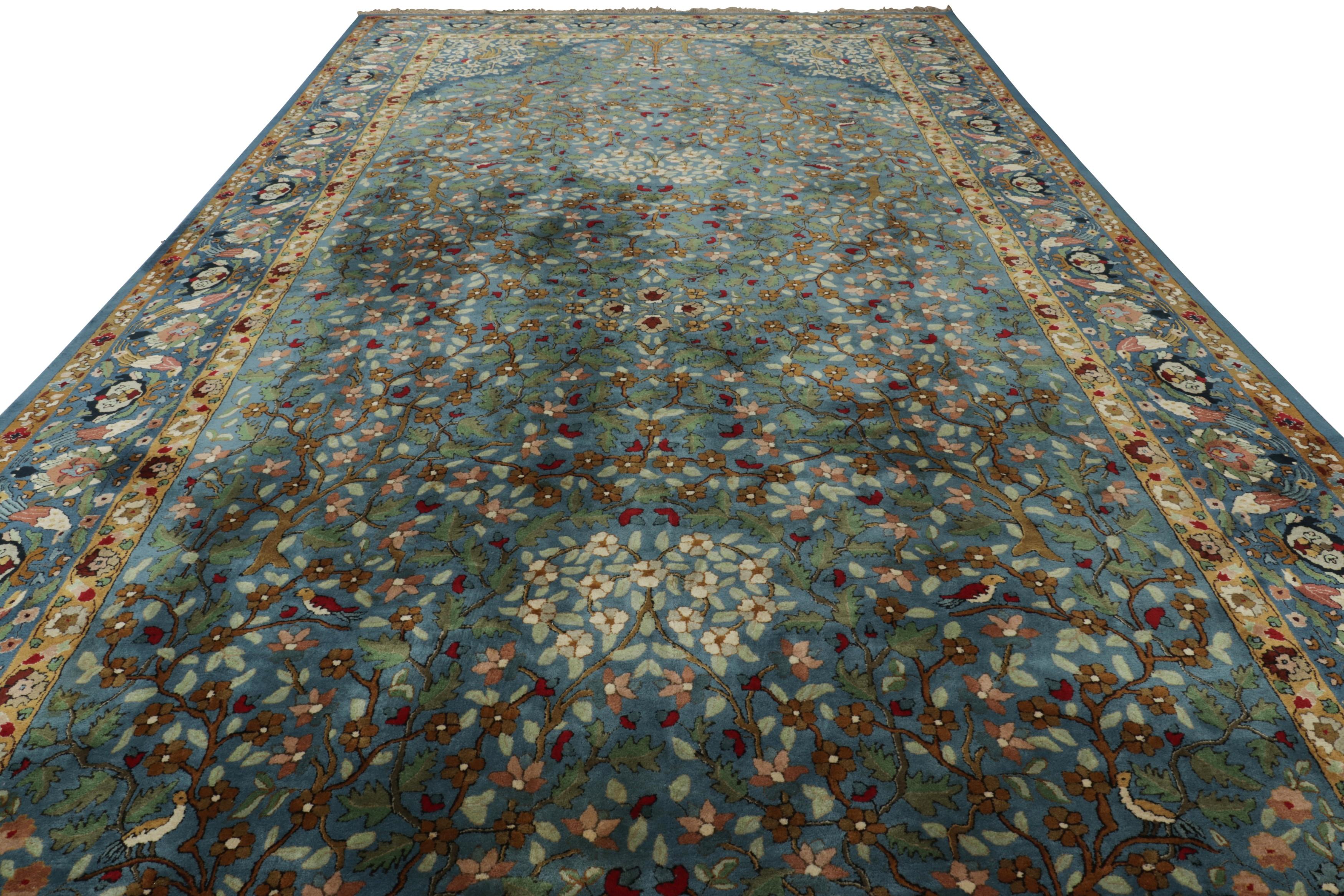 Alfombra antigua grande con ganchos Tetex, azul con motivos florales - Rug & Kilim Tejido a mano en venta