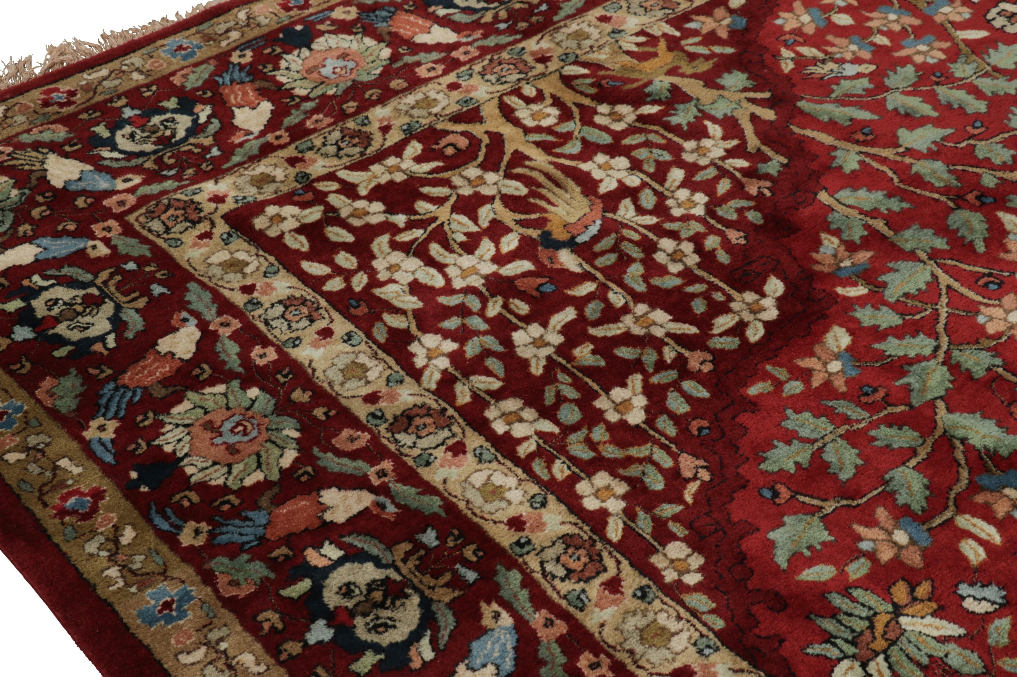 Annodato a mano Tappeto antico oversize con ganci in Tetex, rosso con motivi floreali - Rug & Kilim in vendita