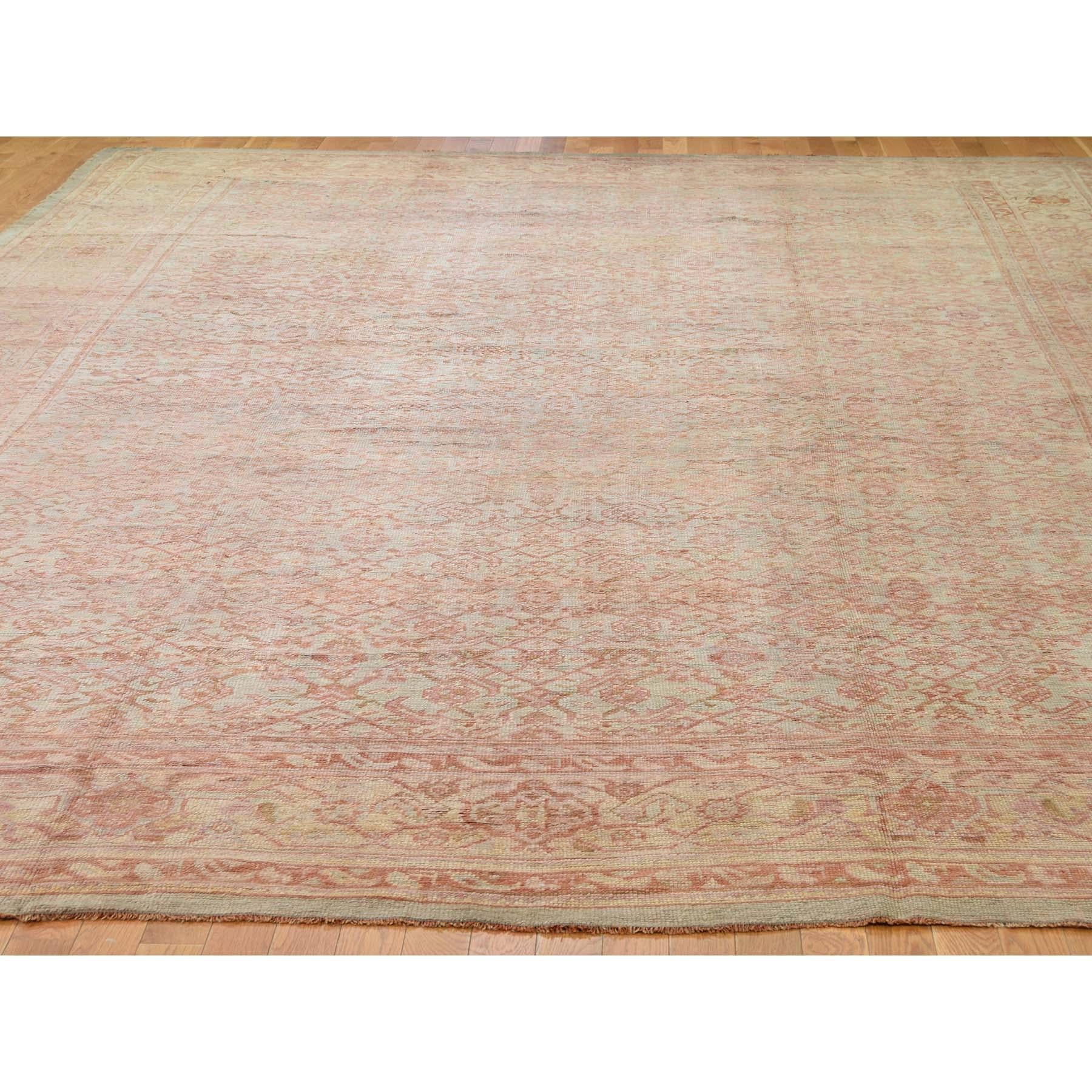 This is a truly genuine one-of-a-kind oversized antique Turkish Oushak exc condition pure wool rug. It has been Knotted for months and months in the centuries-old Persian weaving craftsmanship techniques by expert artisans. 


Primary materials: