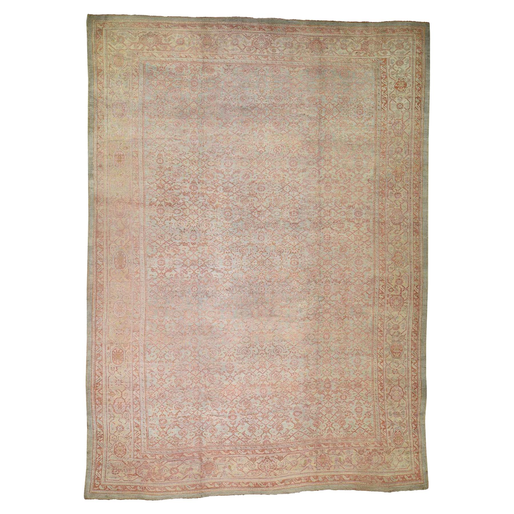 Oversized Antique Turkish Oushak Exc Condition Pure Wool Hand-Knotted Oriental For Sale