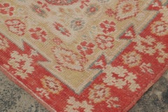Oversized Antique Turkish Oushak in Red with Blue Floral Medallion - Rug & Kilim