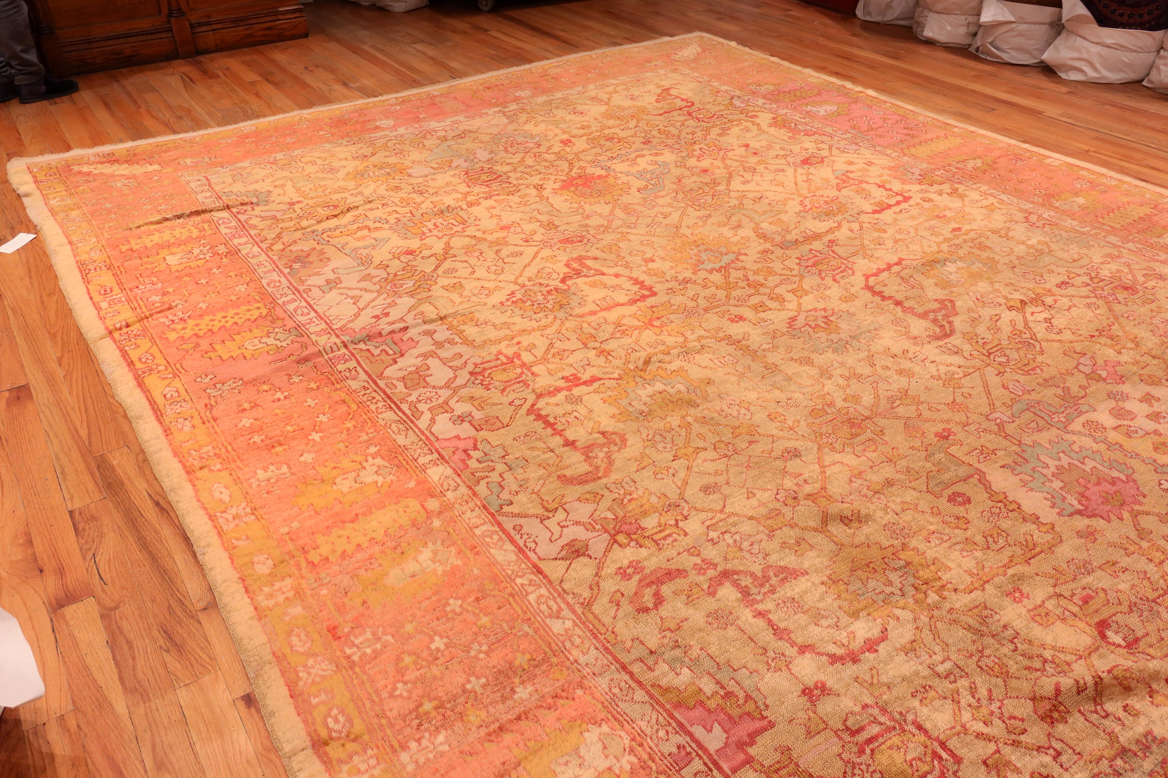 Hand-Knotted Antique Turkish Oushak Rug. 12 ft x 22 ft 8 in For Sale