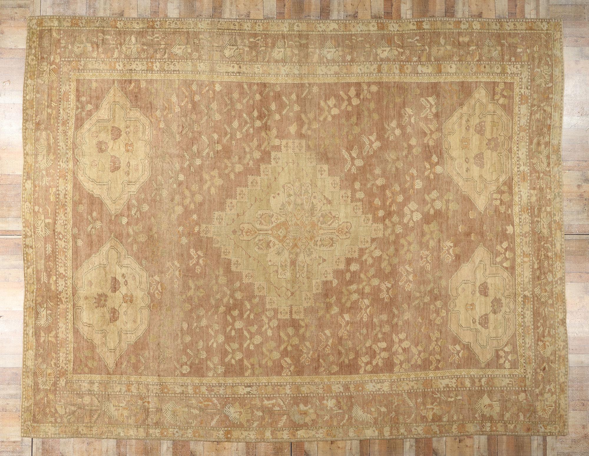 Antiker türkischer Oushak-Teppich in Erdtönen aus dem späten 19. Jahrhundert, 13'05 x 17'03 im Angebot 3