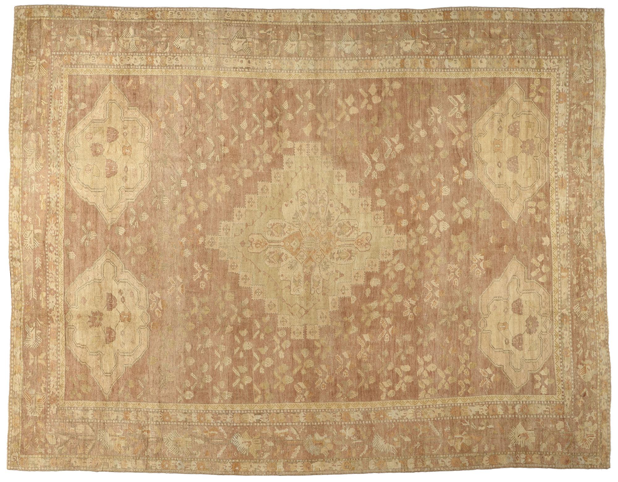 Antiker türkischer Oushak-Teppich in Erdtönen aus dem späten 19. Jahrhundert, 13'05 x 17'03 im Angebot 4