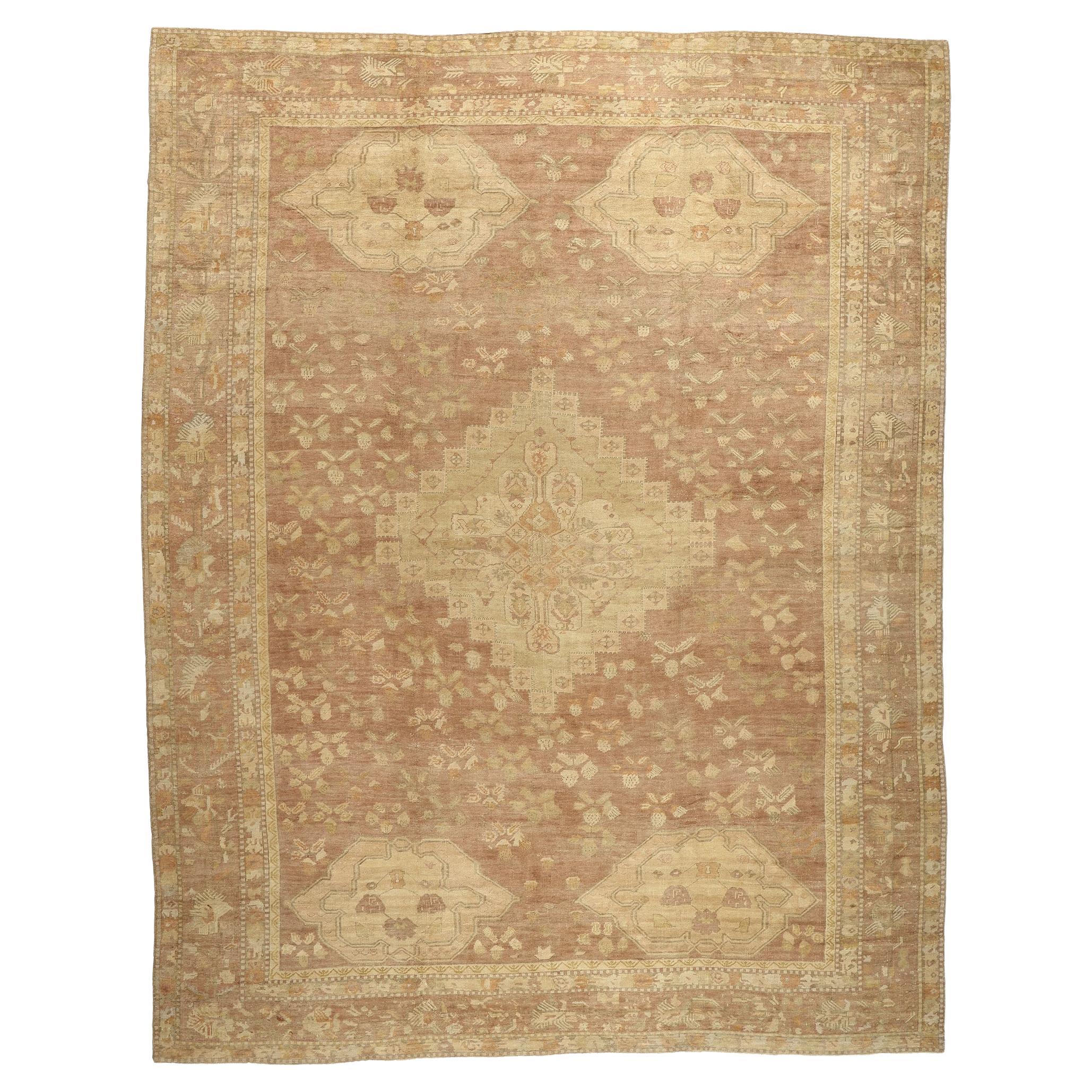 Late 19th Century Antique Earth-Tone Turkish Oushak Carpet, 13'05 x 17'03