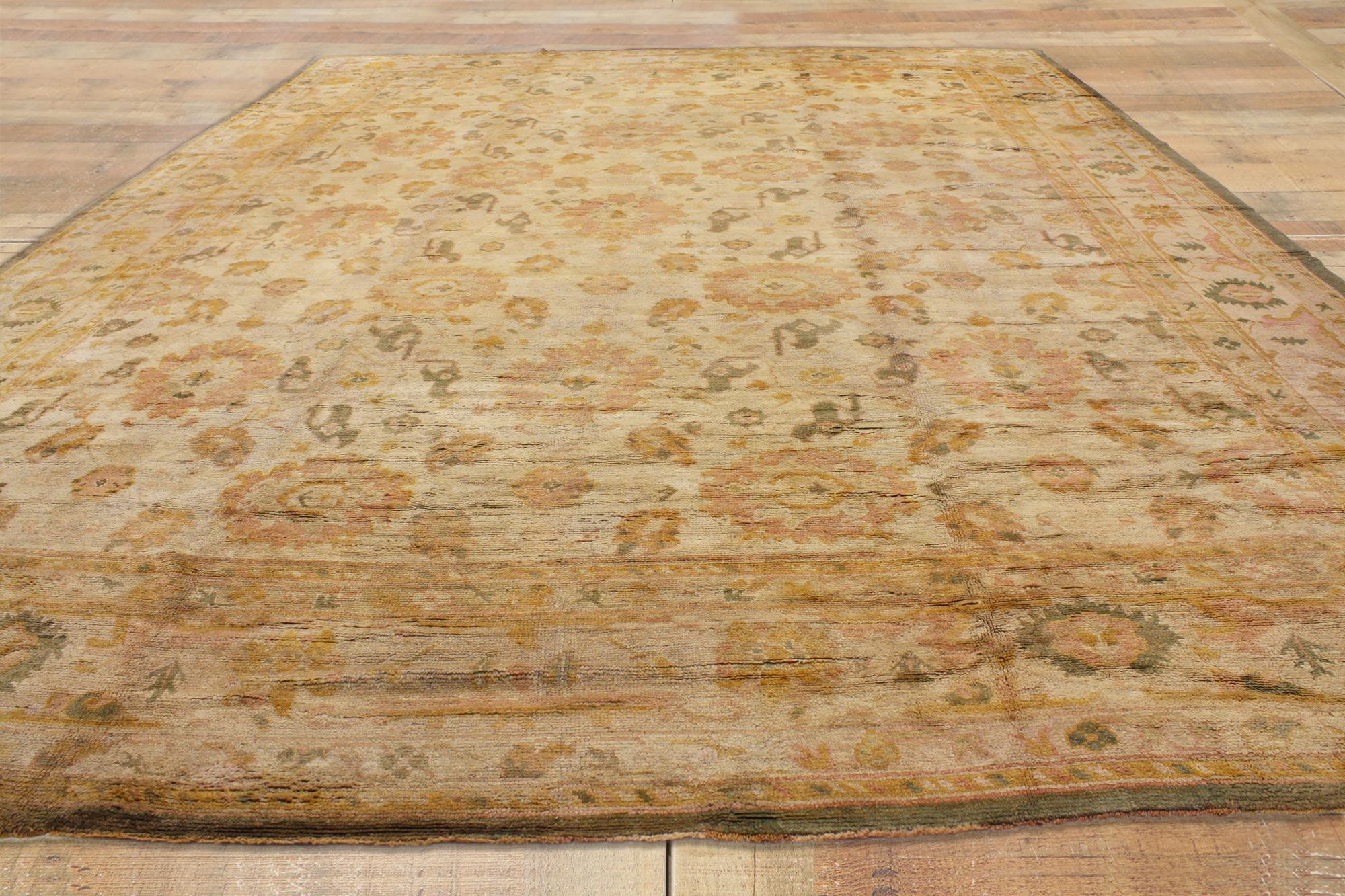 Oversized Antique Turkish Oushak Rug, Hotel Lobby Size Carpet For Sale 1