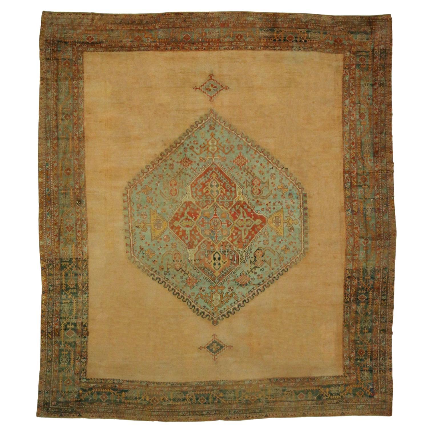 Oversized Antique Turkish Oushak Rug, Hotel Lobby Size Carpet For Sale