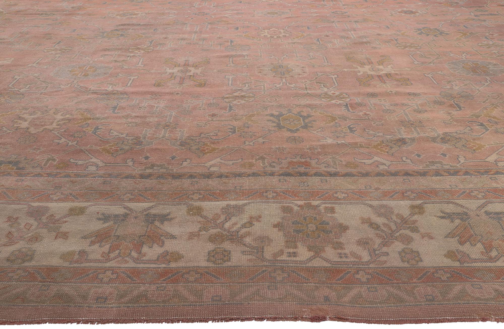 Oversized Antique Turkish Pink Oushak Rug, Hotel Lobby Size Carpet In Good Condition For Sale In Dallas, TX
