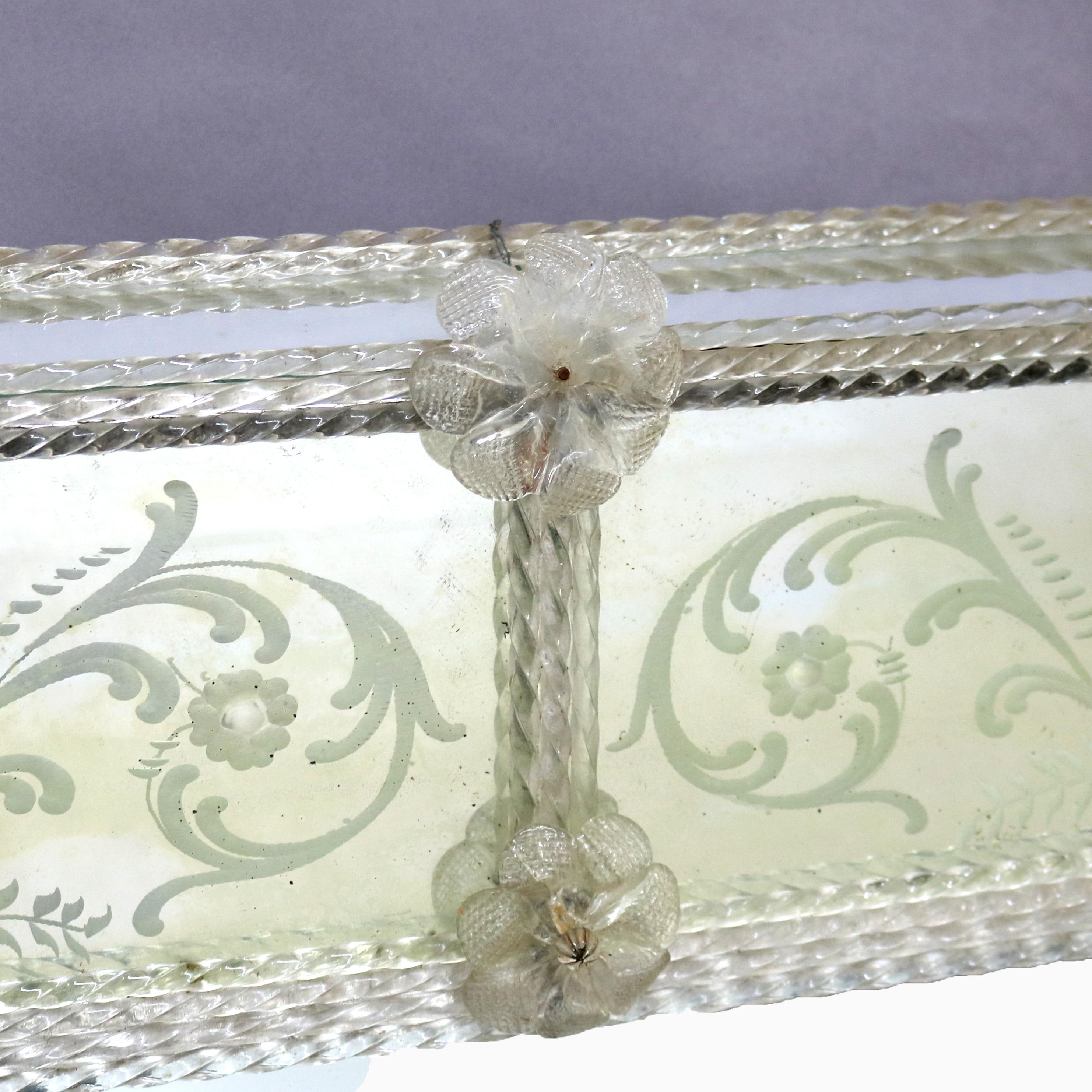 Oversized Antique Venetian Glass Mirror With Floral & Scroll Etching 19thC 1