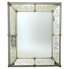 Oversized Antique Venetian Glass Mirror With Floral & Scroll Etching 19thC
