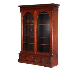 Oversized Antique Victorian 2-Door 2-Drawer Walnut Bookcase c1890