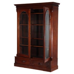 Oversized Antique Victorian 2-Door 2-Drawer Walnut Bookcase c1890