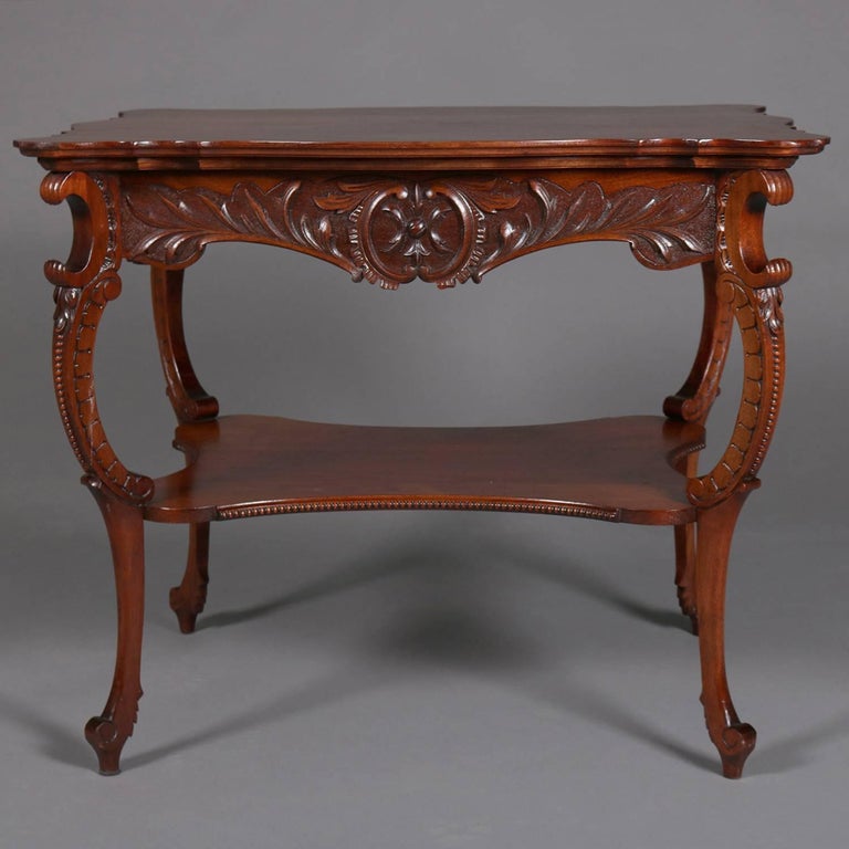 Oversized Antique Victorian Carved Mahogany Lamp Stand, Early 20th