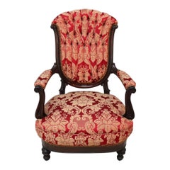Oversized Antique Victorian Carved Walnut Tufted Back Gentleman’s Chair c1890