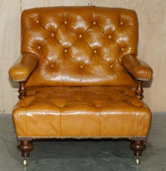 OVERSIZED ANTiQUE VICTORIAN CHESTERFIELD TUFTED BROWN LEATHER LIBRARY ARMCHAIR