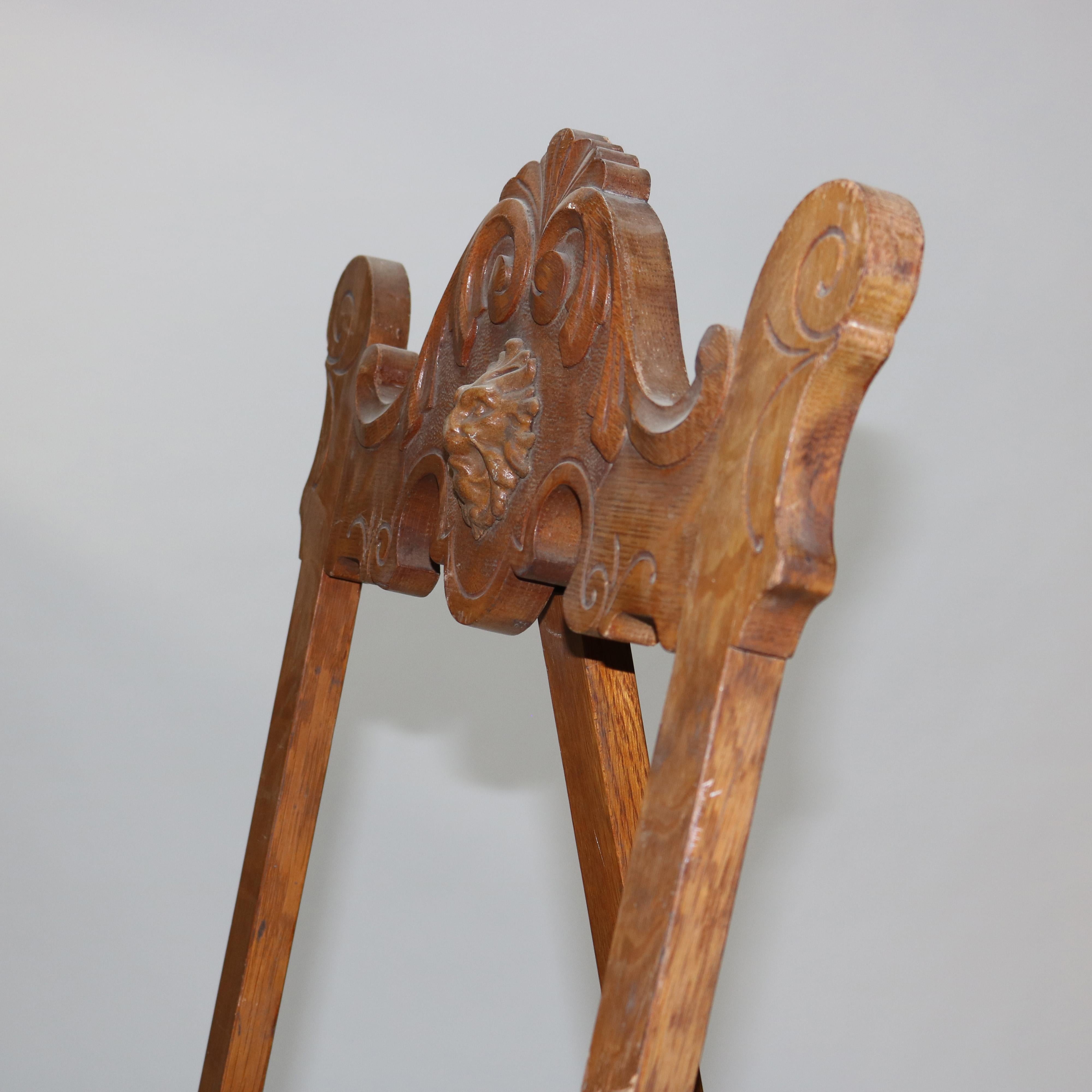 Caballete de exhibición de arte sobredimensionado de roble tallado con figuras victorianas antiguas C1900 2