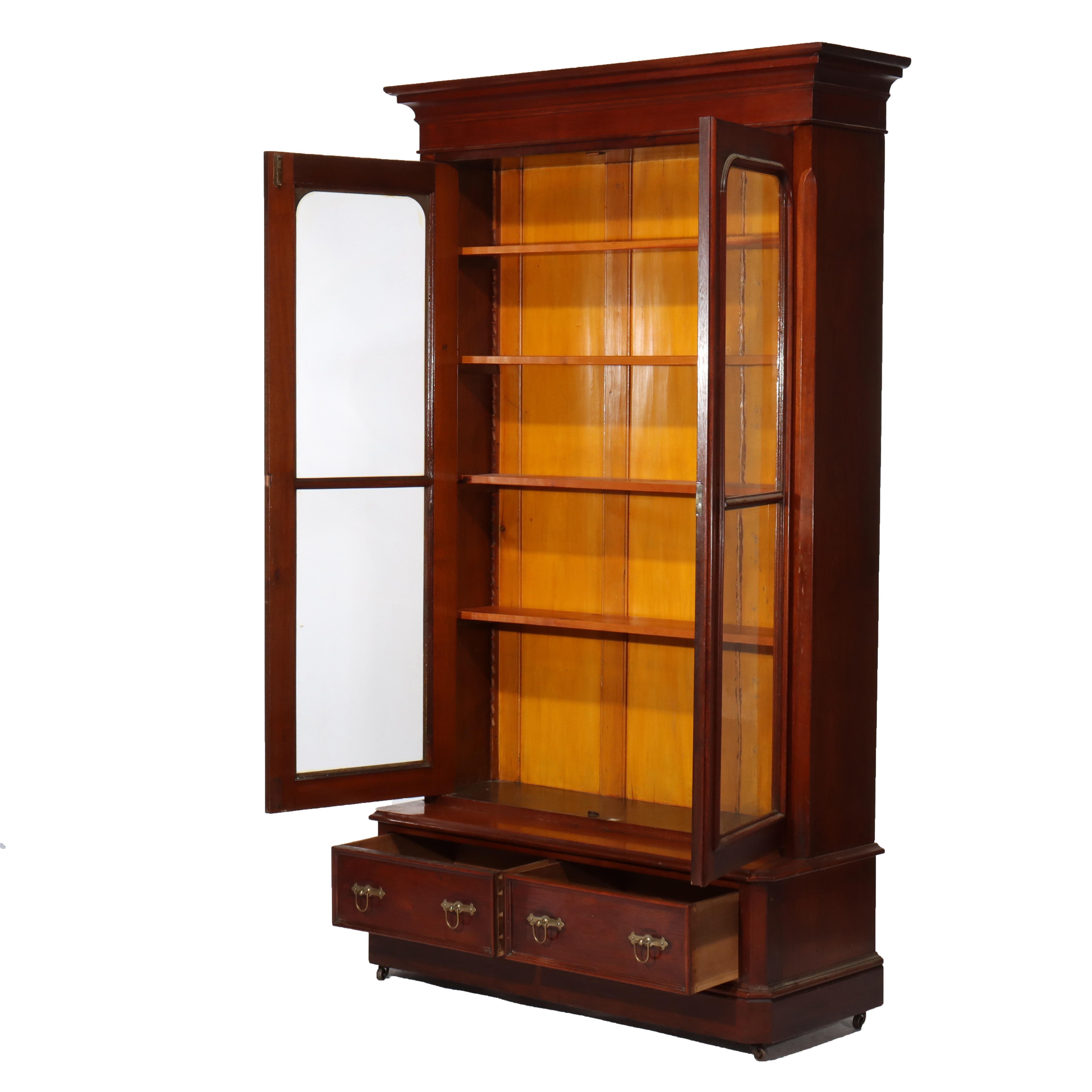 Oversized Antique Victorian Walnut Two Door Two Drawer Bookcase C1890
Measures - 90.25