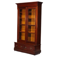 Oversized Antique Victorian Walnut Two Door Two Drawer Bookcase C1890