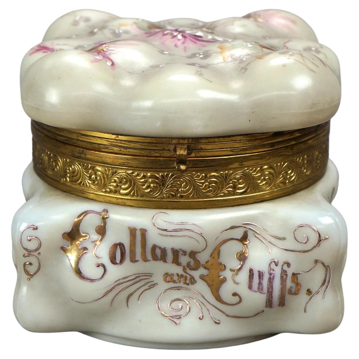 Oversized Antique Victorian Wavecrest Glass Collar & Cuff Dresser Box Circa 1890