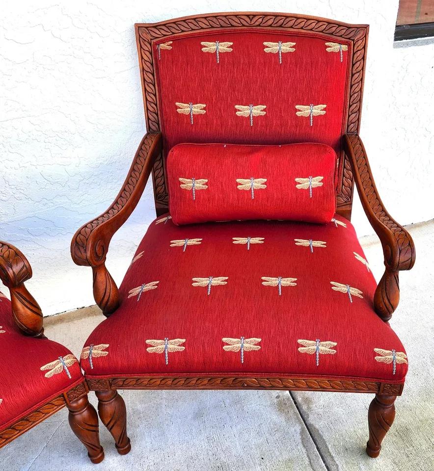 Oversized Armchairs with Dragonflies Pair In Good Condition In Lake Worth, FL