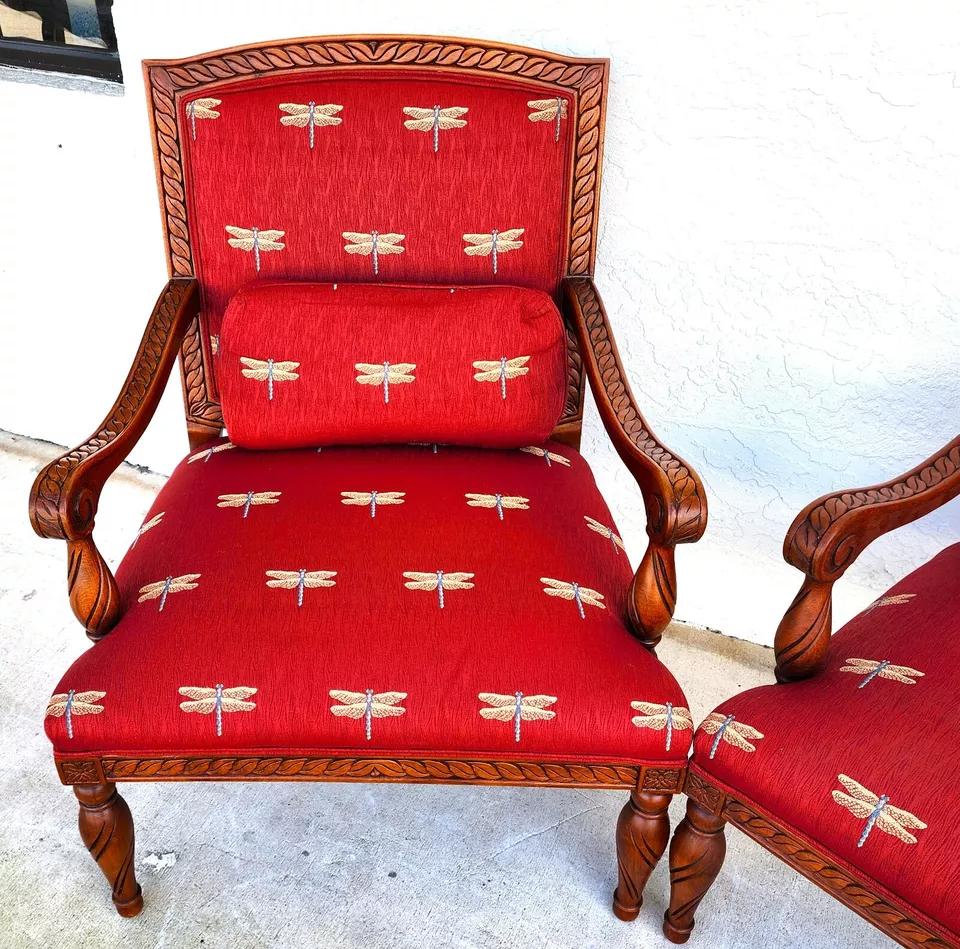 Late 20th Century Oversized Armchairs with Dragonflies Pair