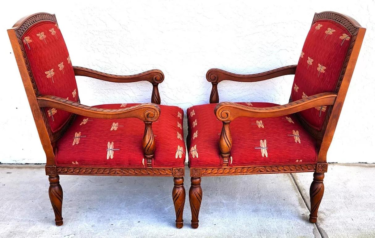 Cotton Oversized Armchairs with Dragonflies Pair
