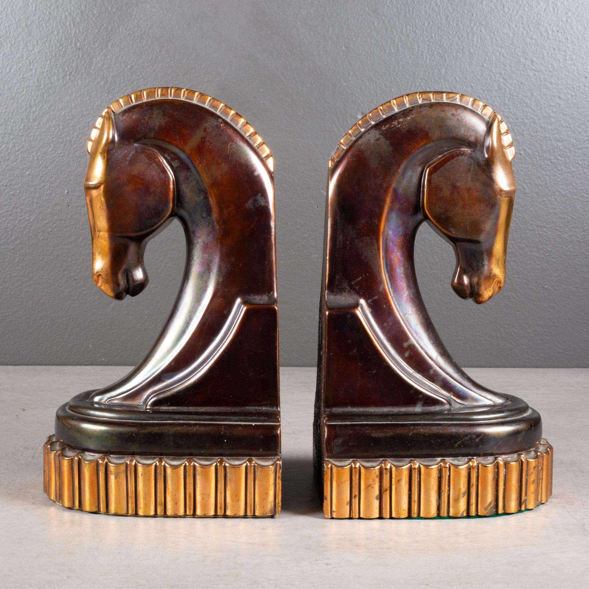Art déco Serre-livres surdimensionnés en bronze et cuivre Art Deco Cheval de Troie c.1930 (LIVRAISON GRATUITE)