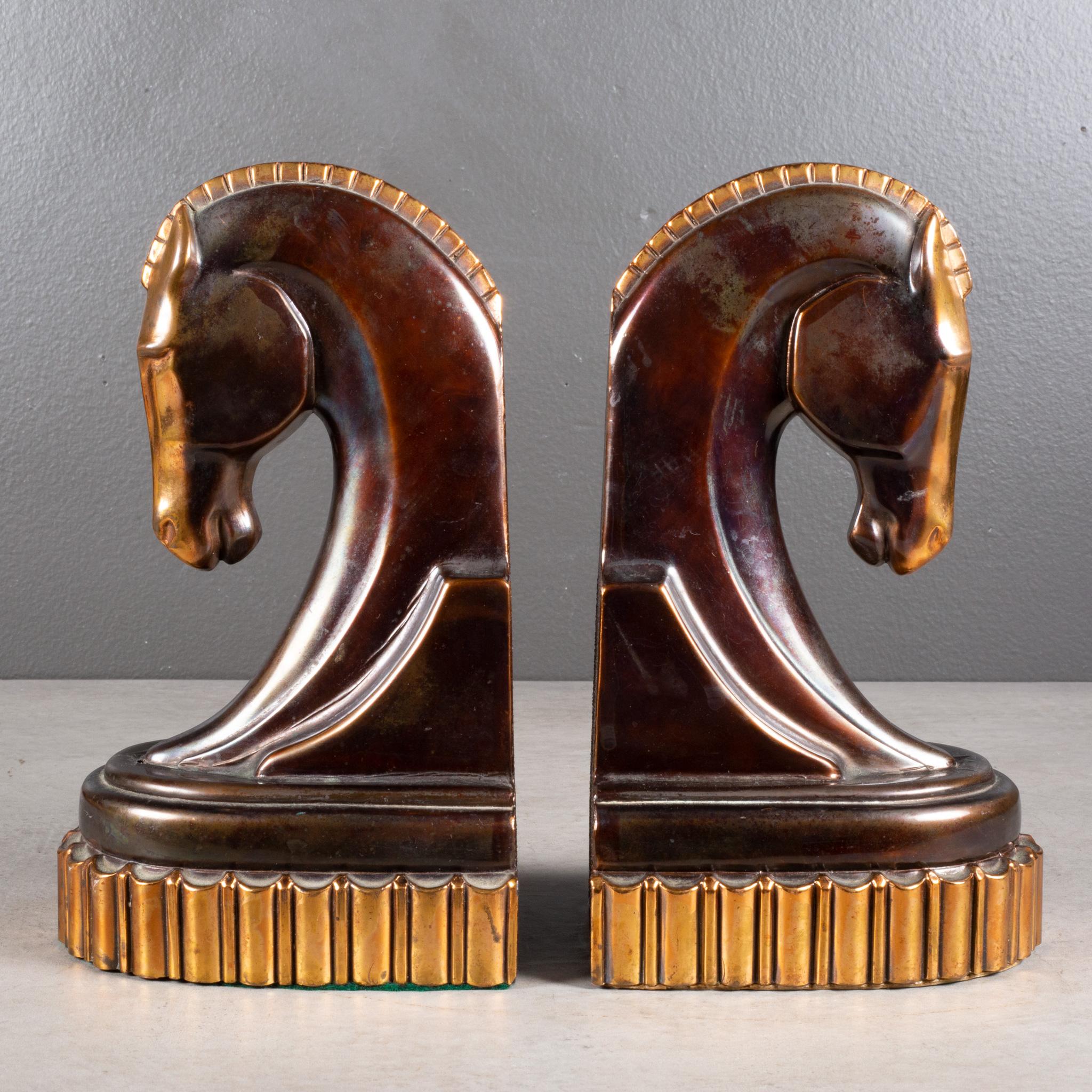 20th Century Oversized Art Deco Bronze & Copper Trojan Horse Bookends c.1930 (FREE SHIPPING) For Sale