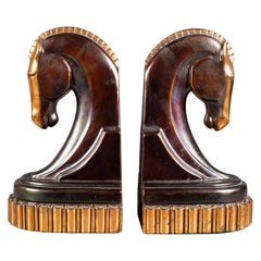 Oversized Art Deco Bronze & Copper Trojan Horse Bookends c.1930 (FREE SHIPPING)