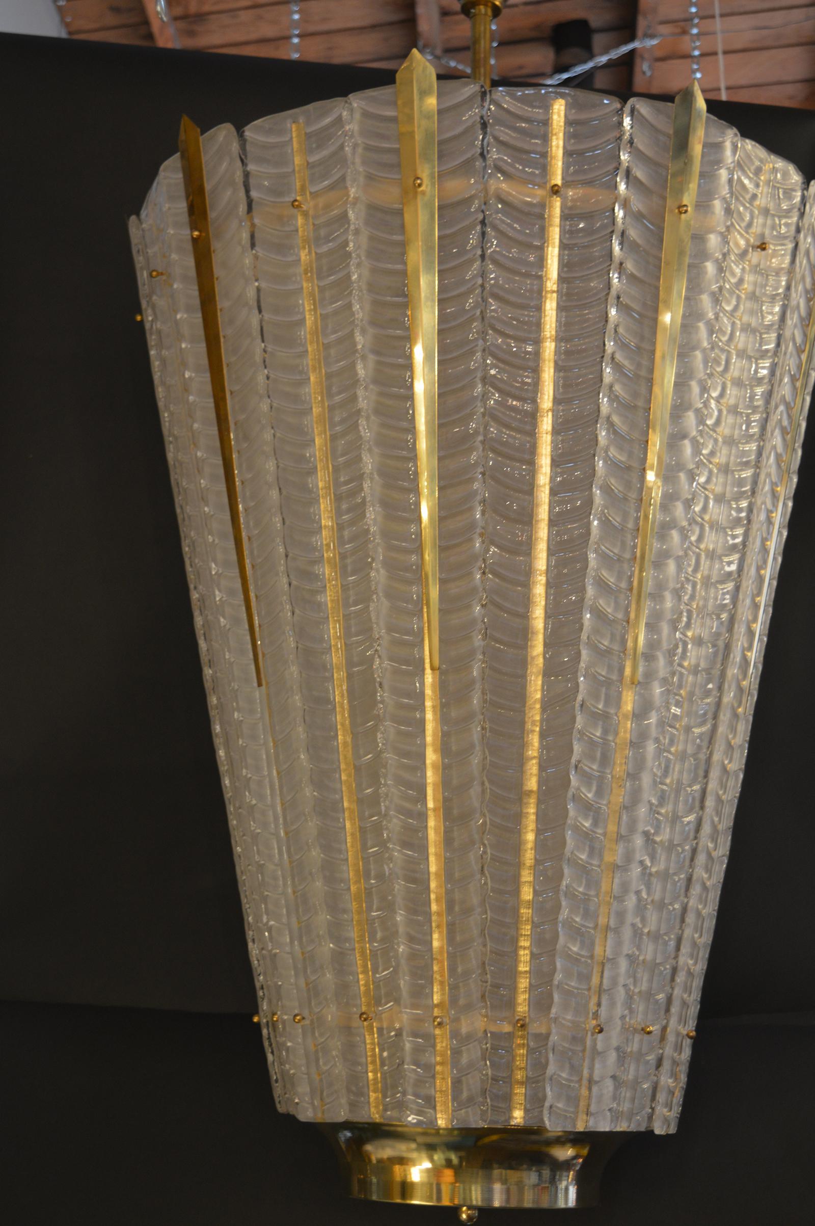Art Deco Murano lantern with gold detailing in each Murano glass panel. Brass accents.