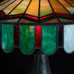 Oversized Arts & Crafts Bradley & Hubbard Leaded Slag Glass Table Lamp