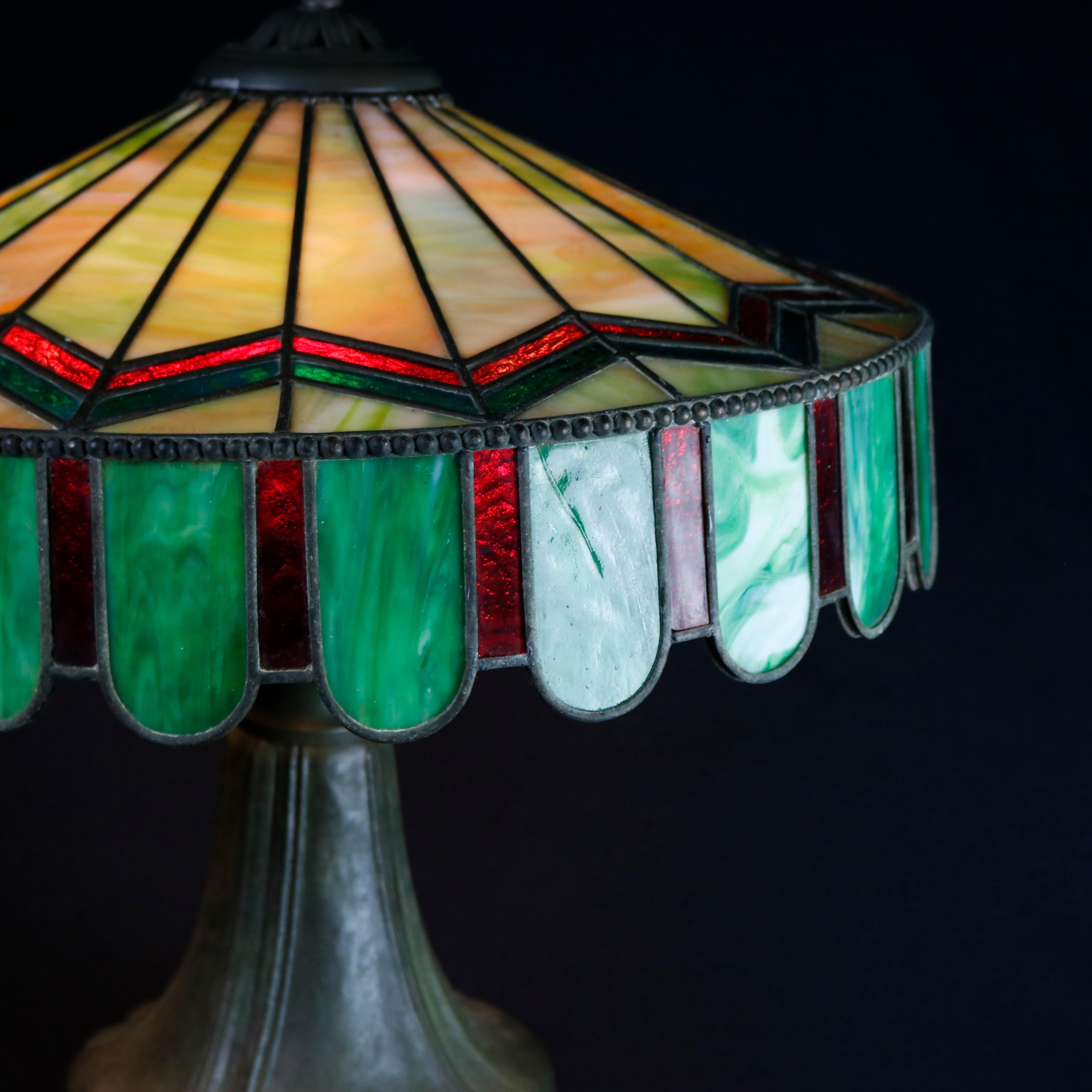 American Oversized Arts & Crafts Bradley & Hubbard Leaded Slag Glass Table Lamp