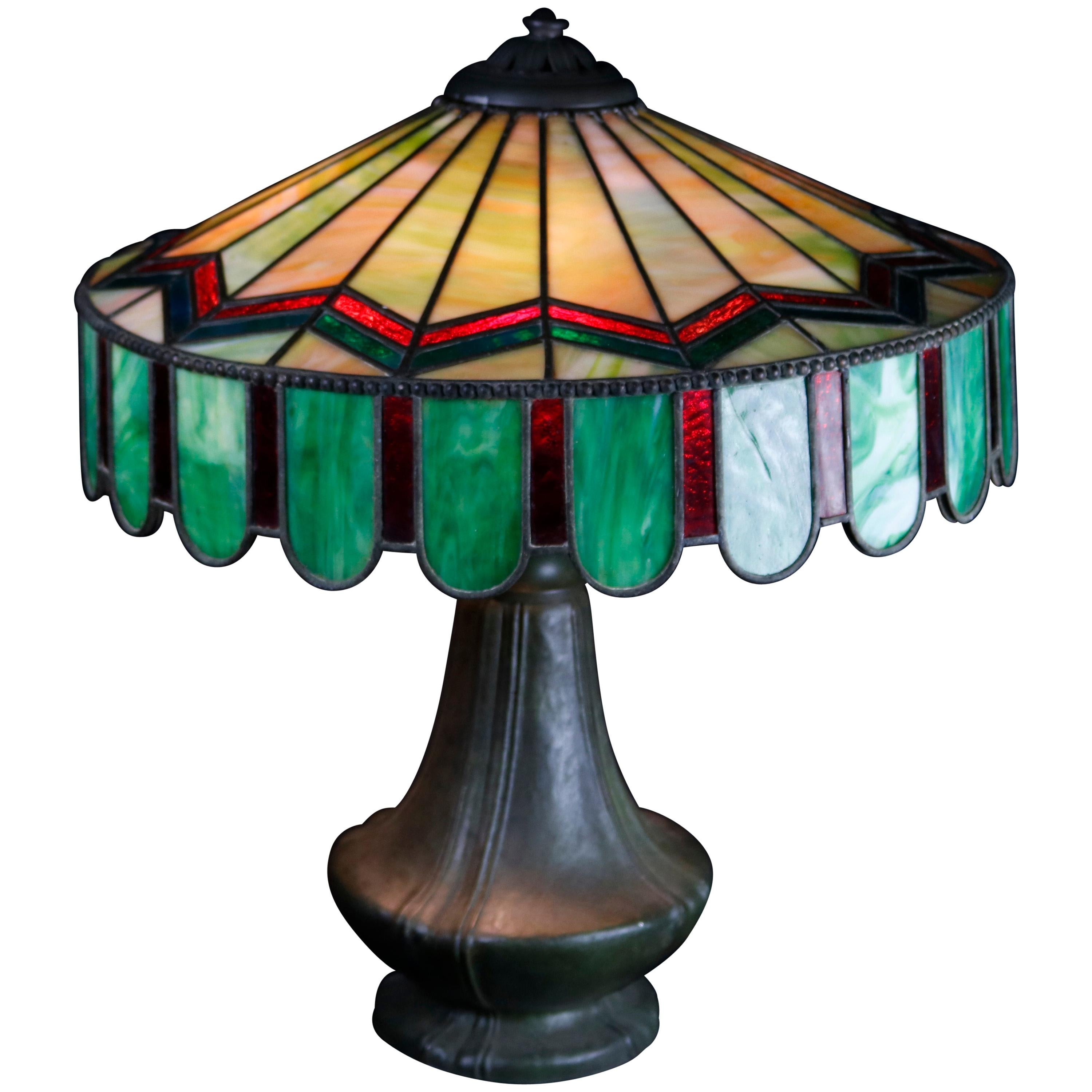 Oversized Arts & Crafts Bradley & Hubbard Leaded Slag Glass Table Lamp