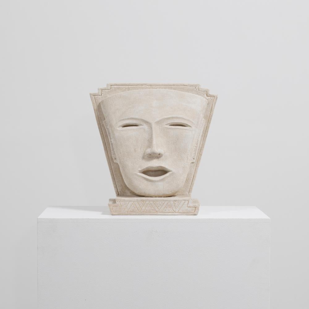Oversized Aztex Inspired Plaster Face Sculpture In Good Condition For Sale In London, GB