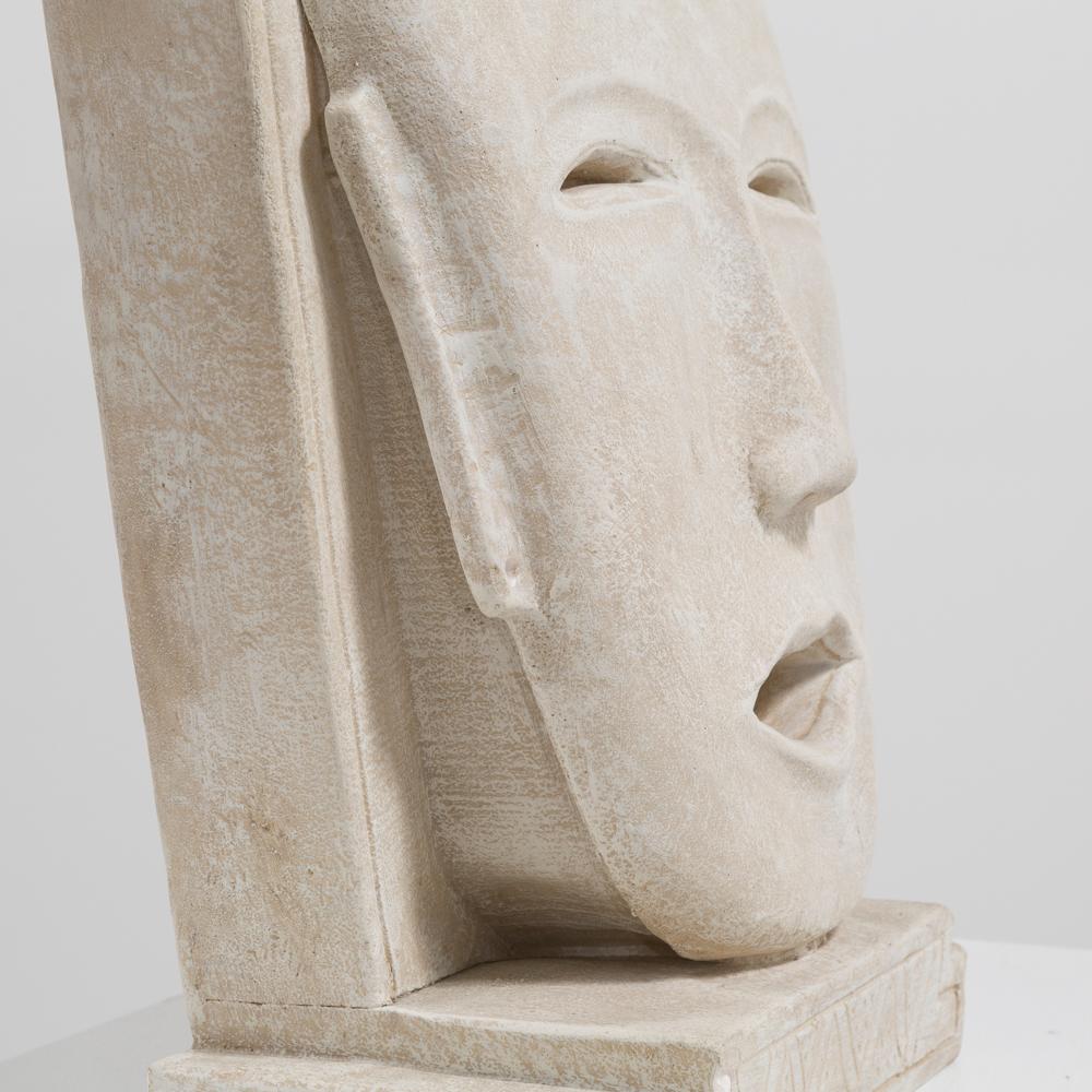 20th Century Oversized Aztex Inspired Plaster Face Sculpture For Sale
