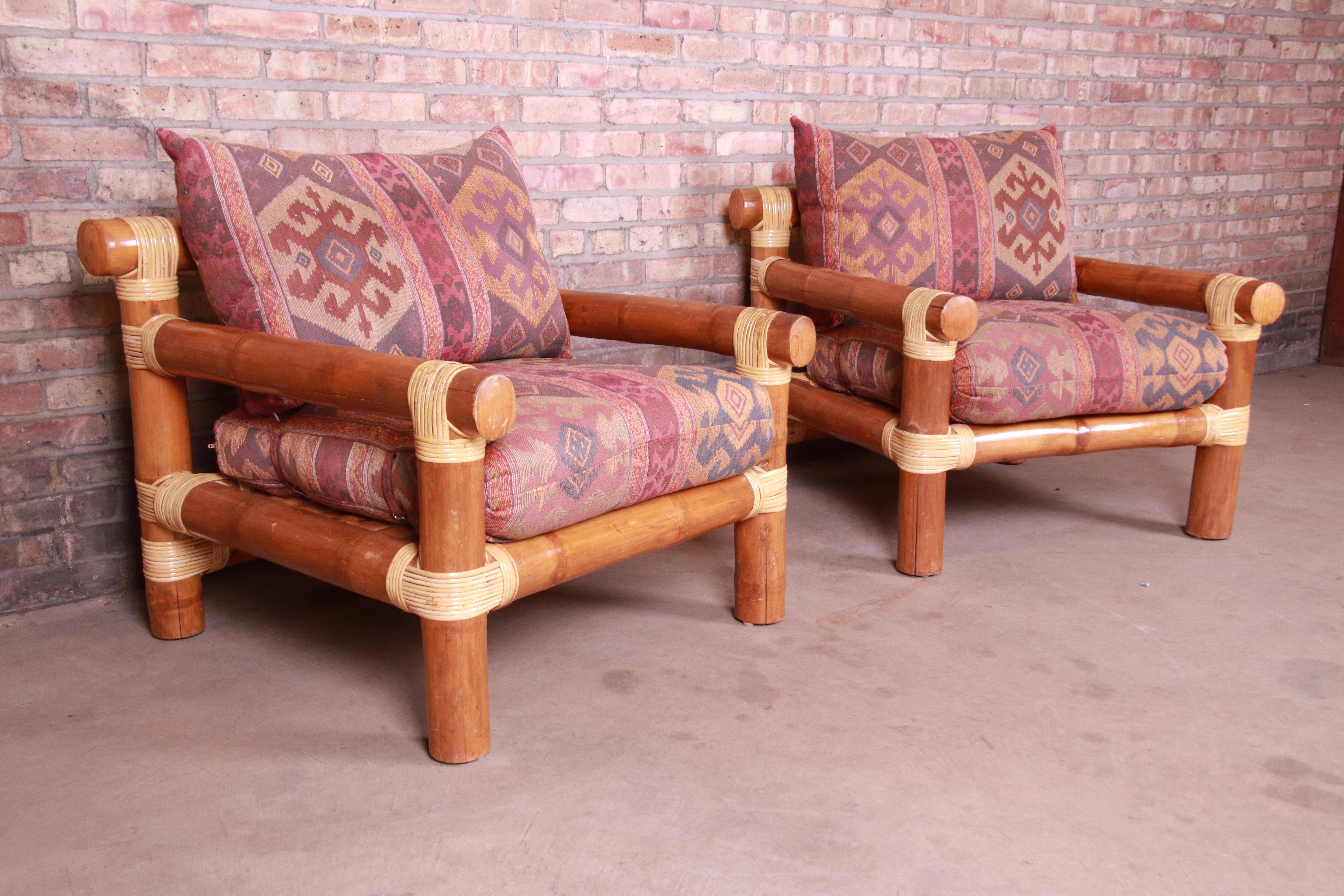 Oversized Bamboo Rattan Lounge Chairs and Ottoman For Sale 1